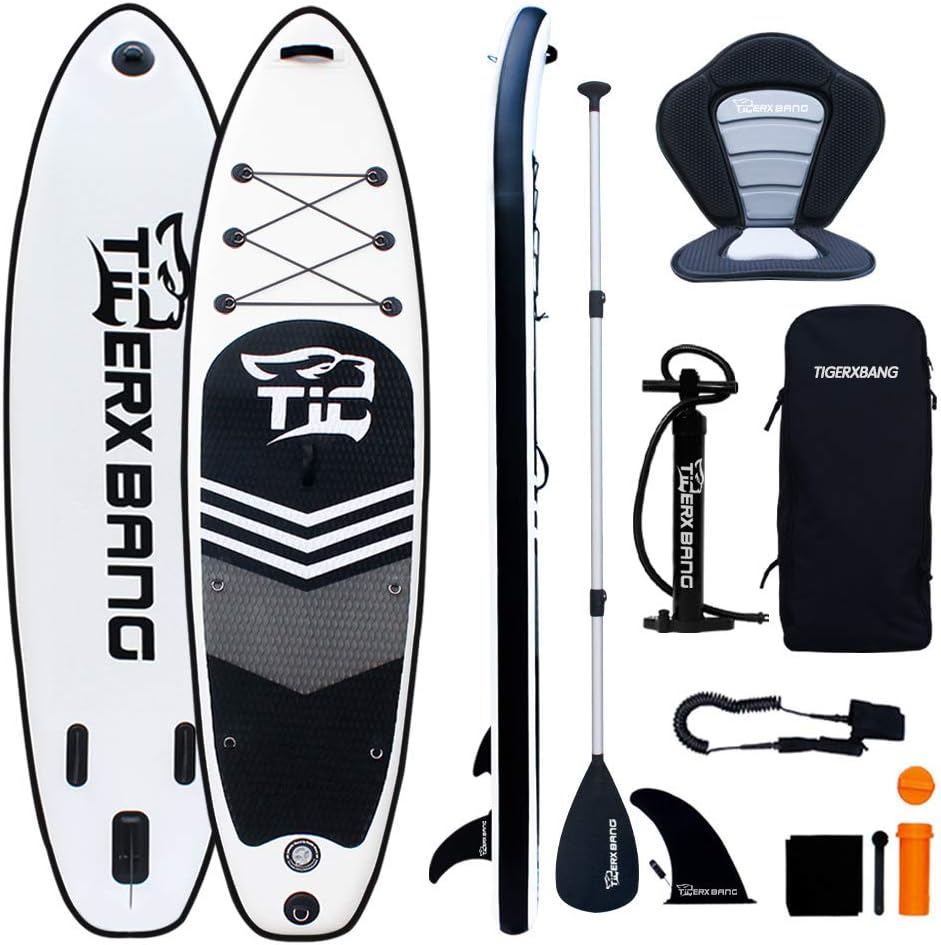 Stand Up Paddle gonflable - Planche SUP PVC noir 320 x 80 x 15 cm - Charge maximale 250 kg pour adulte - Construction Drop Stitch et accessoires premium