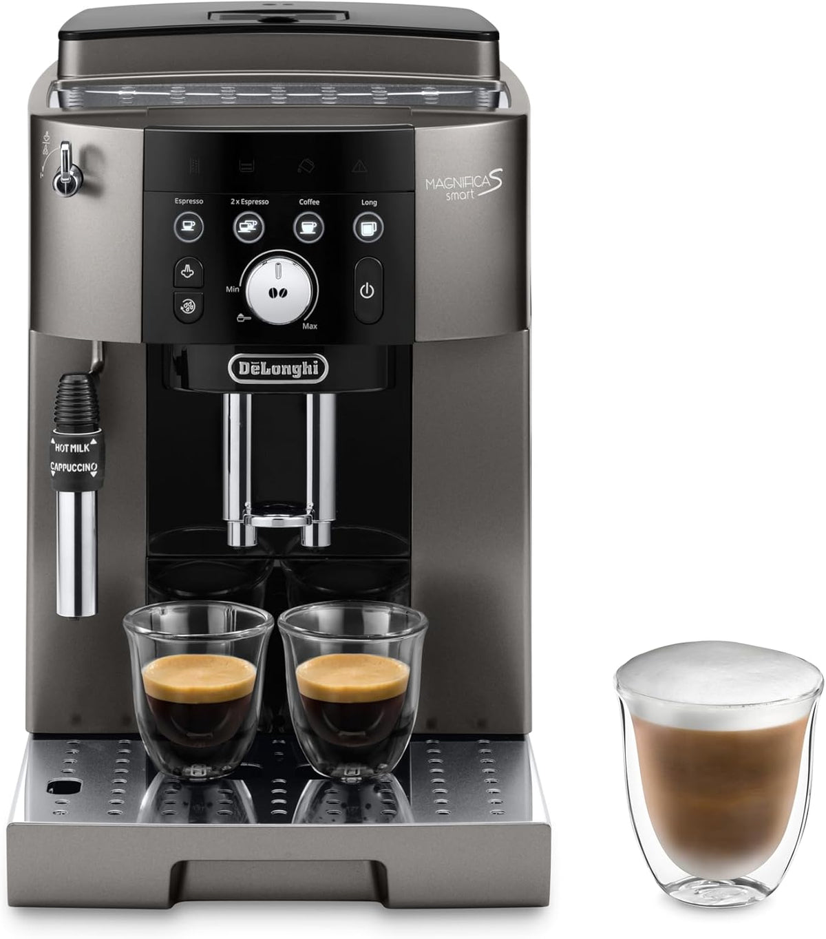 De Longhi Magnifica S Smart ECAM250.33.TB - Machine expresso automatique noir titane - Réservoir 1,8 L et 4 recettes en une touche - Mousseur manuel pour cappuccino espresso latte