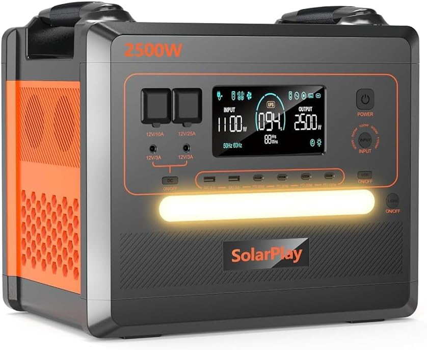 SolarPlay Q2402M - Station électrique portable LiFePO4 2304 Wh - Sortie 2500 W pic 4800 W tension 230 V - Charge rapide grande capacité pour camping maison et urgence