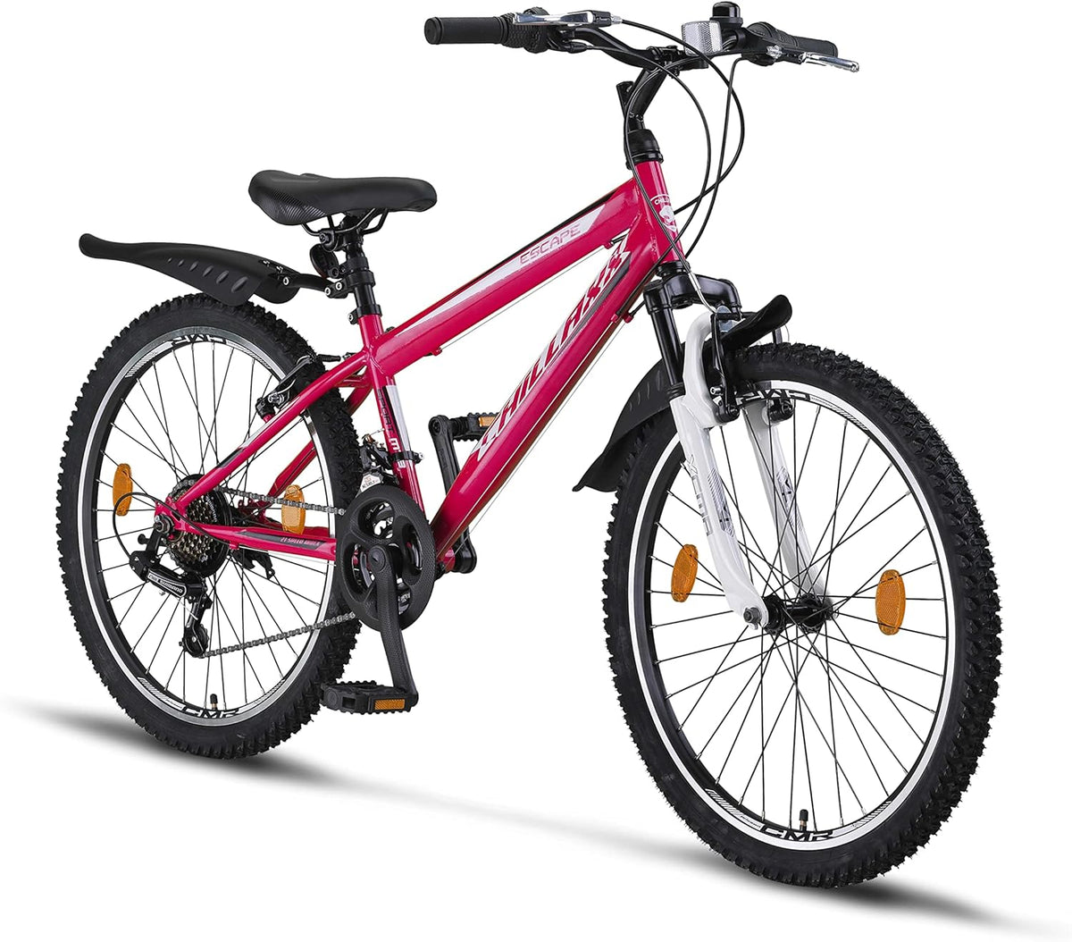 Chillaxx Bike Escape Premium VTT 24 pouces - Vélo montagne 21 vitesses avec suspension totale - Vélo garçon fille homme femme rose blanc frein V