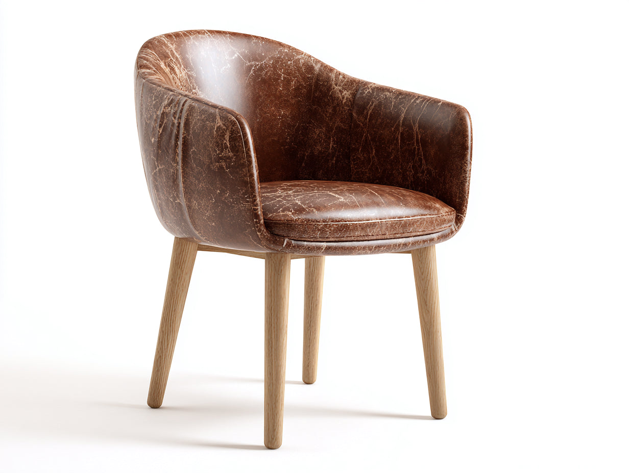 Chaise de salle à manger avec accoudoirs - Simili cuir-Bois - 65x68x83 cm - Marron vieilli-Bois clair - Style rétro