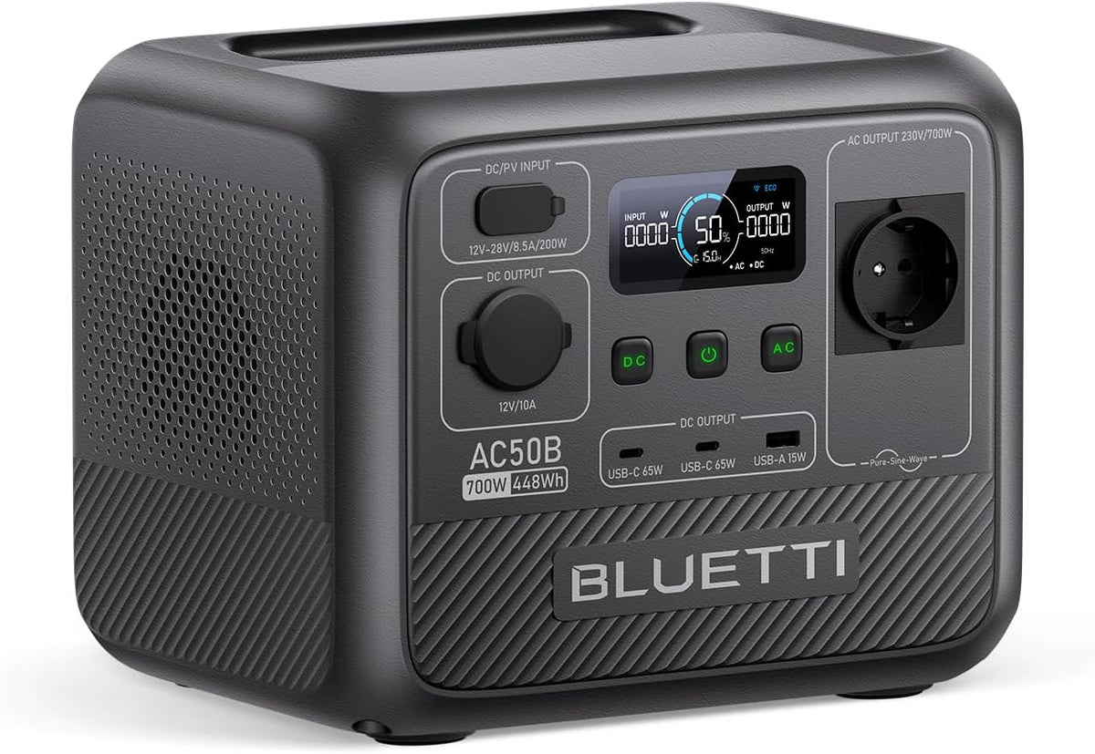 BLUETTI AC50B - Station électrique portable LiFePO4 448 Wh - Sortie CA 700 W Power Lifting 1000 W tension 240 V - USB C 65 W pour camping voyage et urgence