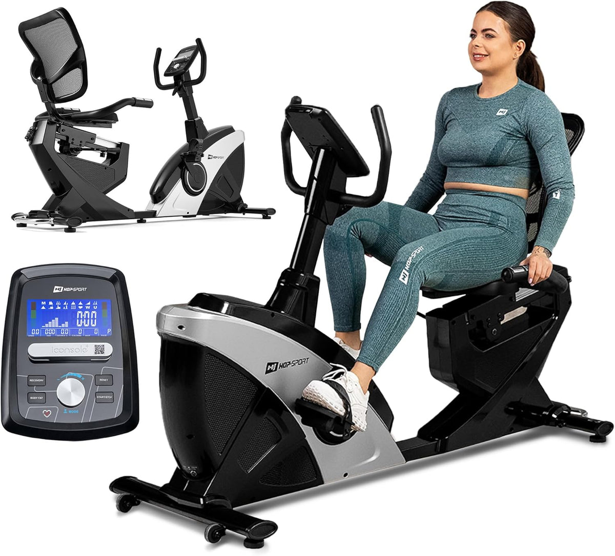 HOP Sport HS-070L Helix Vélo d'appartement semi allongé - Résistance électromagnétique 32 niveaux Bluetooth App - Masse inertie 18,5 kg ordinateur multifonction