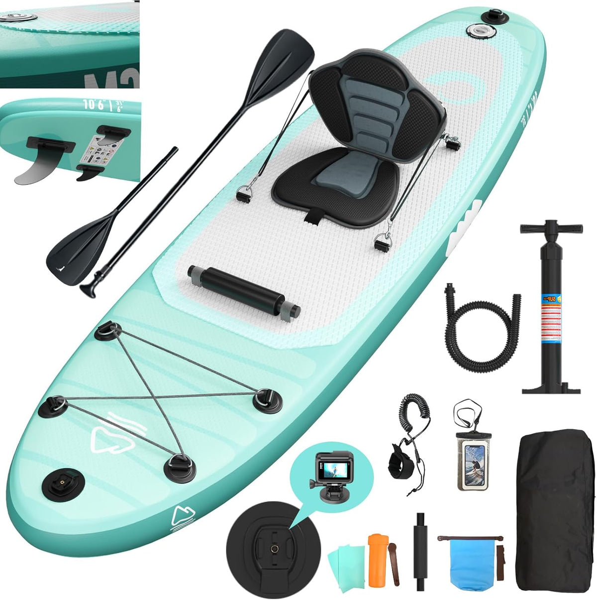 JUMMICO Planche Stand Up Paddle Gonflable SUP 320 x 80 x 15 cm - Paddle 2 en 1 avec siège kayak et accessoires - Planche PVC bleu foncé charge 160 kg