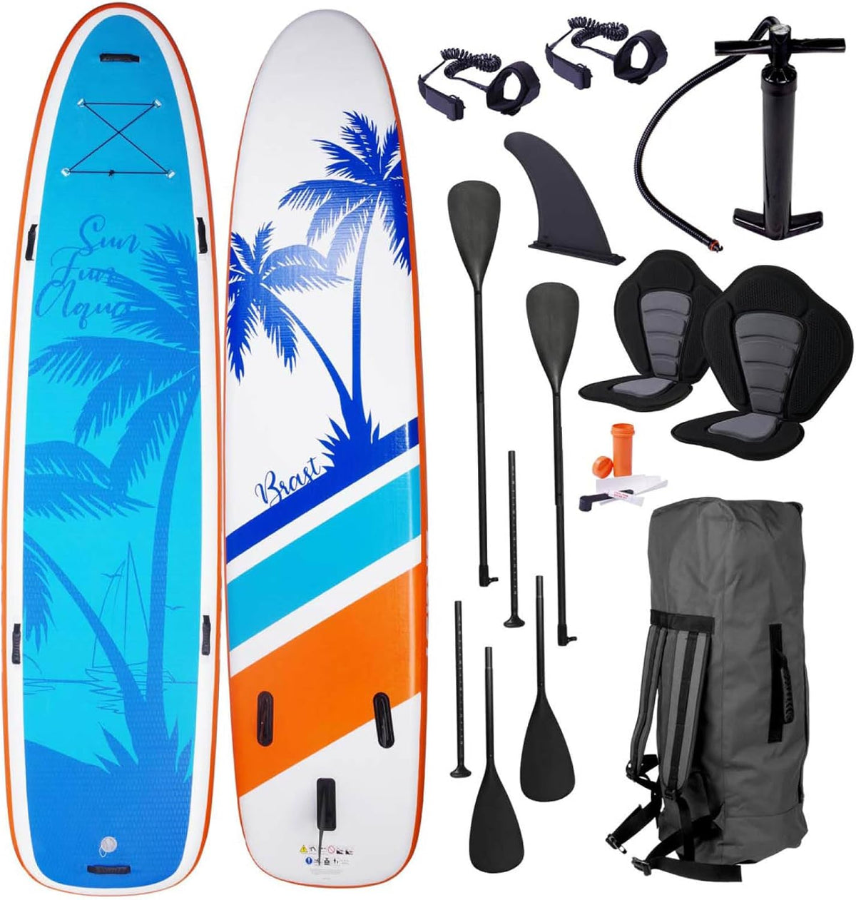 BRAST Planche Paddle Gonflable SUP 370 x 76 x 15 cm - Kit complet Drop Stitch renforcé avec pagaie - Planche familiale charge maximale 210 kg