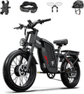 Vélo électrique adulte - VTT 20 pouces cadre aluminium noir double moteur - Batterie 52 V 24 Ah autonomie 45 à 90 km - 7 vitesses suspension intégrale et béquille