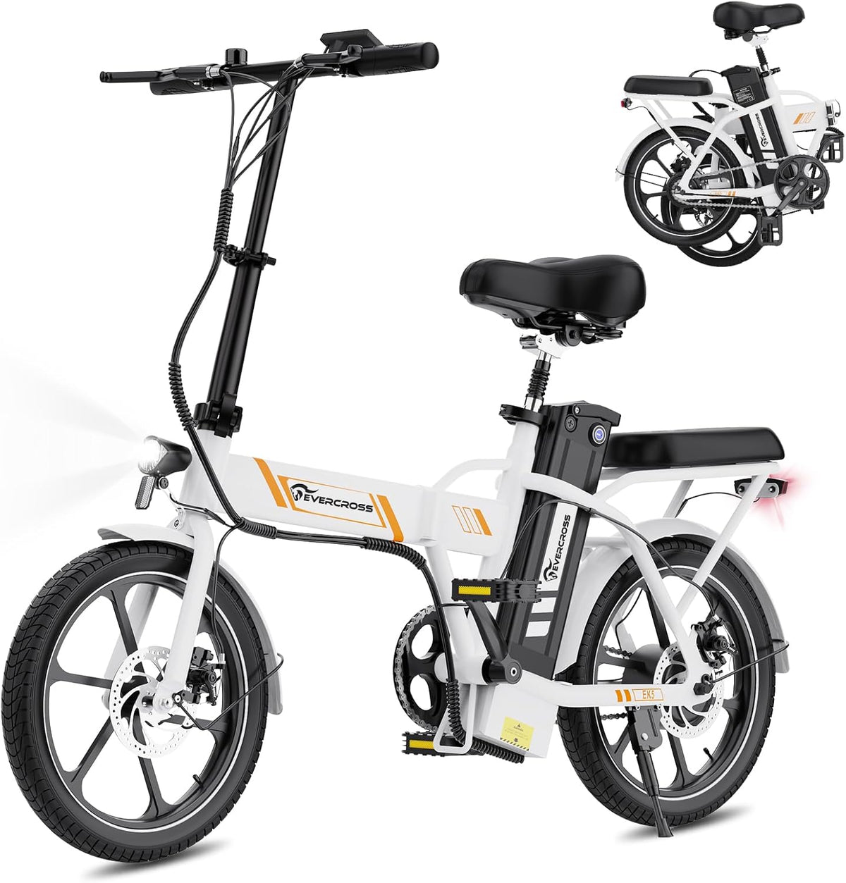 EVERCROSS EK5 - Vélo électrique tout terrain pliable 16 pouces - Blanc moteur 250 W jusqu'à 25 km par heure - Pneus 16 x 2,1 pouces autonomie jusqu'à 60 km