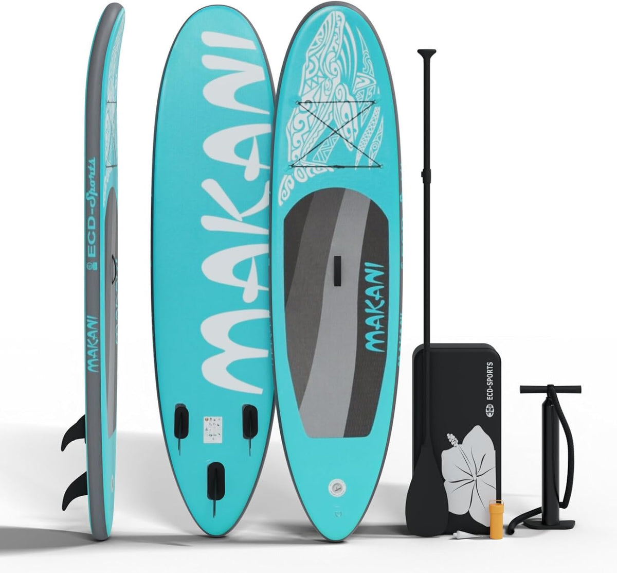 Stand Up Paddle 320 cm - Planche SUP gonflable turquoise avec noyau Drop Stitch - Charge maximale 120 kg pour adulte - Kit complet avec 3 ailerons et sac