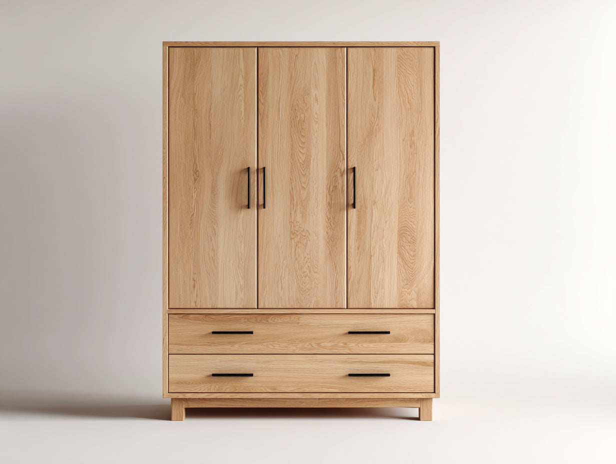 Armoire - mélaminé-métal - 138x57x194 cm - chêne naturel-noir - industriel