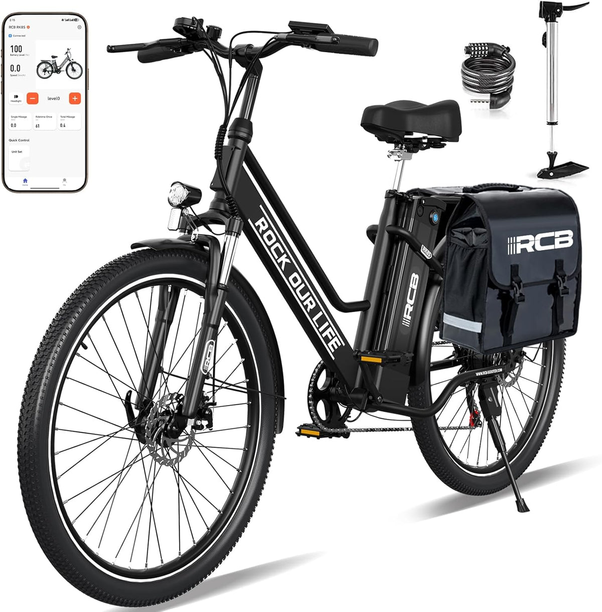 RCB Vélo Électrique Urbain 26 pouces adulte - Ebike aluminium moteur 250W 7 vitesses avec batterie rechargeable - VTT électrique noir frein disque double