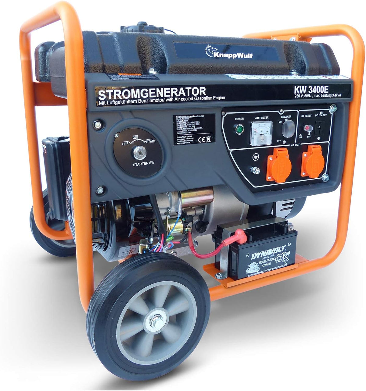 KnappWulf KW3400E Groupe électrogène essence 3000W - Générateur électrique de secours avec démarreur électrique - Alimentation 230V camping maison et usage commercial