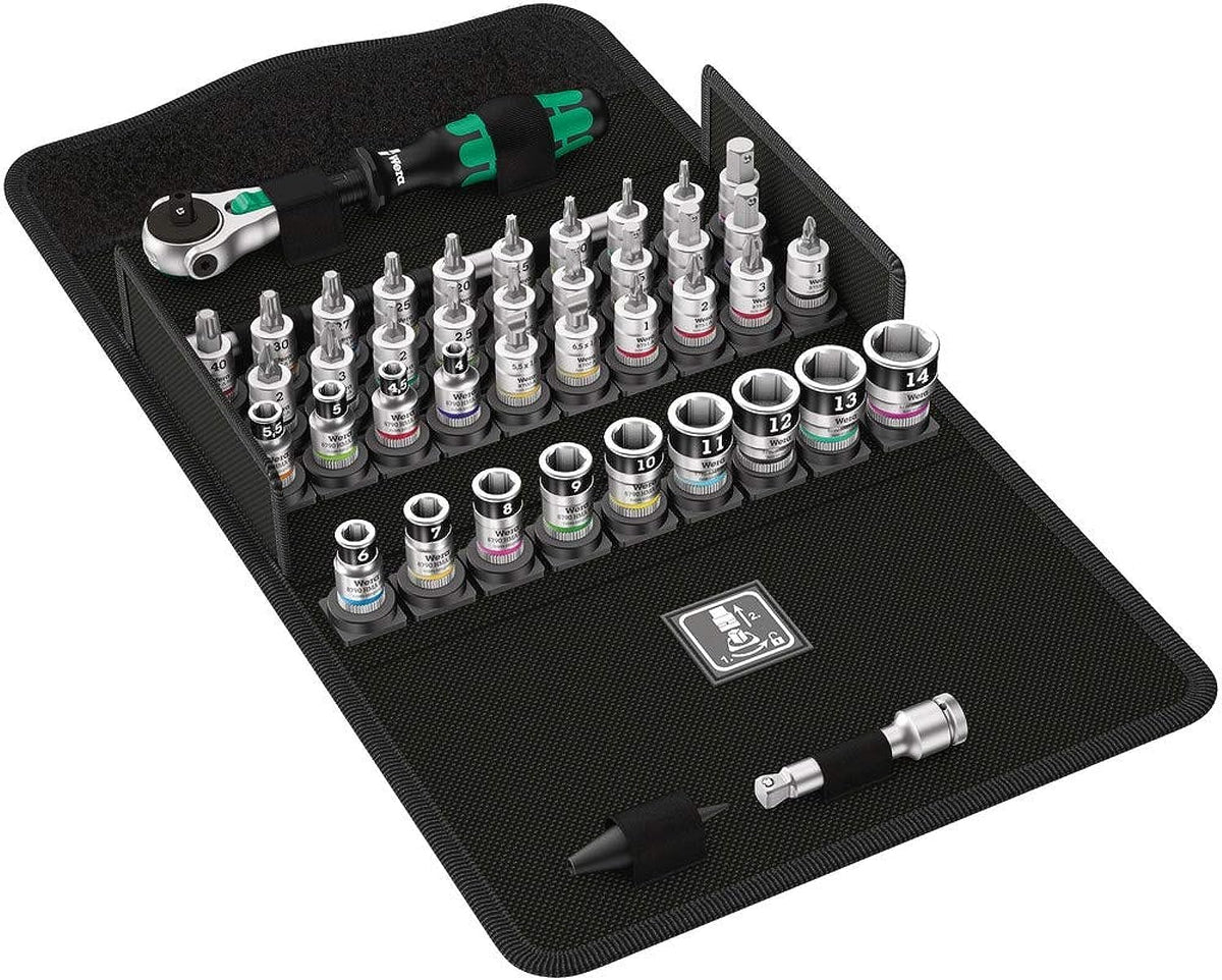 Wera 05003755001 Zyklop Speed Jeu de cliquet 42 pièces - Carré 1/4 pouce métrique - Ensemble d'outils avec finition polie