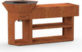 Barbecook Nestor Island Barbecue à bois extérieur - Brasero avec plancha acier Corten 190 x 82 x 100 cm - Barbecue multifonction avec plateau bambou