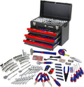 WORKPRO - Boîte à outils mécanique complète 408 pièces - Métal 50 x 27 x 35 cm avec 3 tiroirs - Caisse verrouillable pour réparation domestique et professionnelle