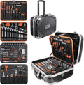 REALTEK - Mallette à outils complète 123 pièces - Acier aluminium noir et orange 34,5 x 20 x 47,5 cm - 4 compartiments avec douilles tournevis marteau et clés