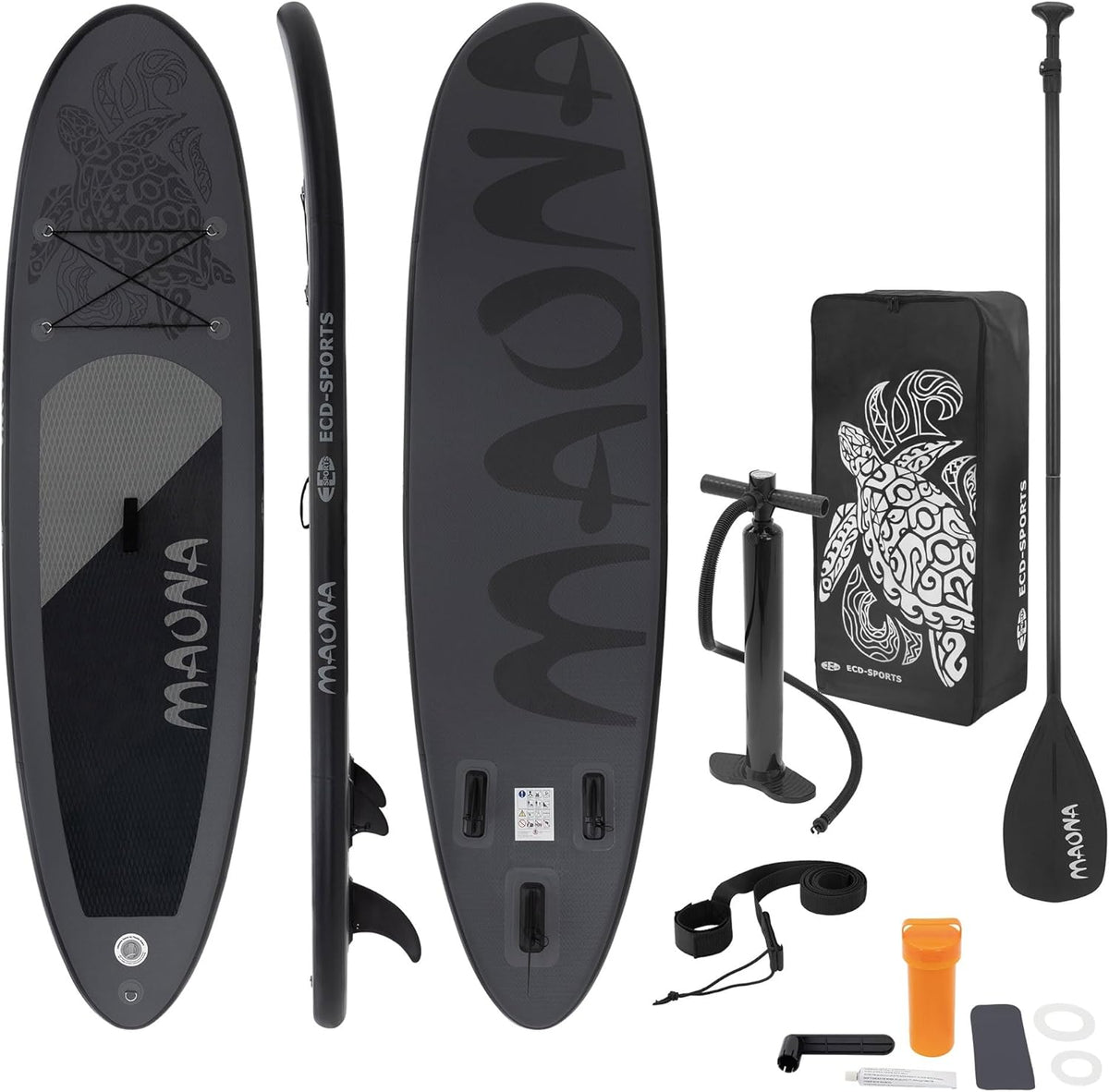ECD Germany Maona - Stand Up Paddle gonflable PVC et EVA 308 x 78 x 10 cm - Noir charge maximale 120 kg - Sac de transport et pompe à air