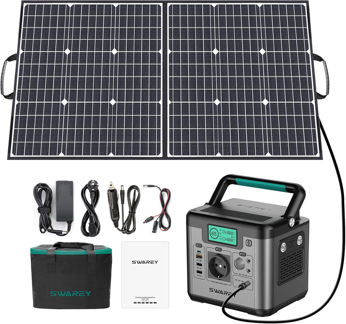 Générateur portable 518,4 Wh - Station électrique avec panneau solaire pliable - Sortie 220 V jusqu'à 1000 W poids 7,3 kg - Ports CA USB Type C et QC 3.0