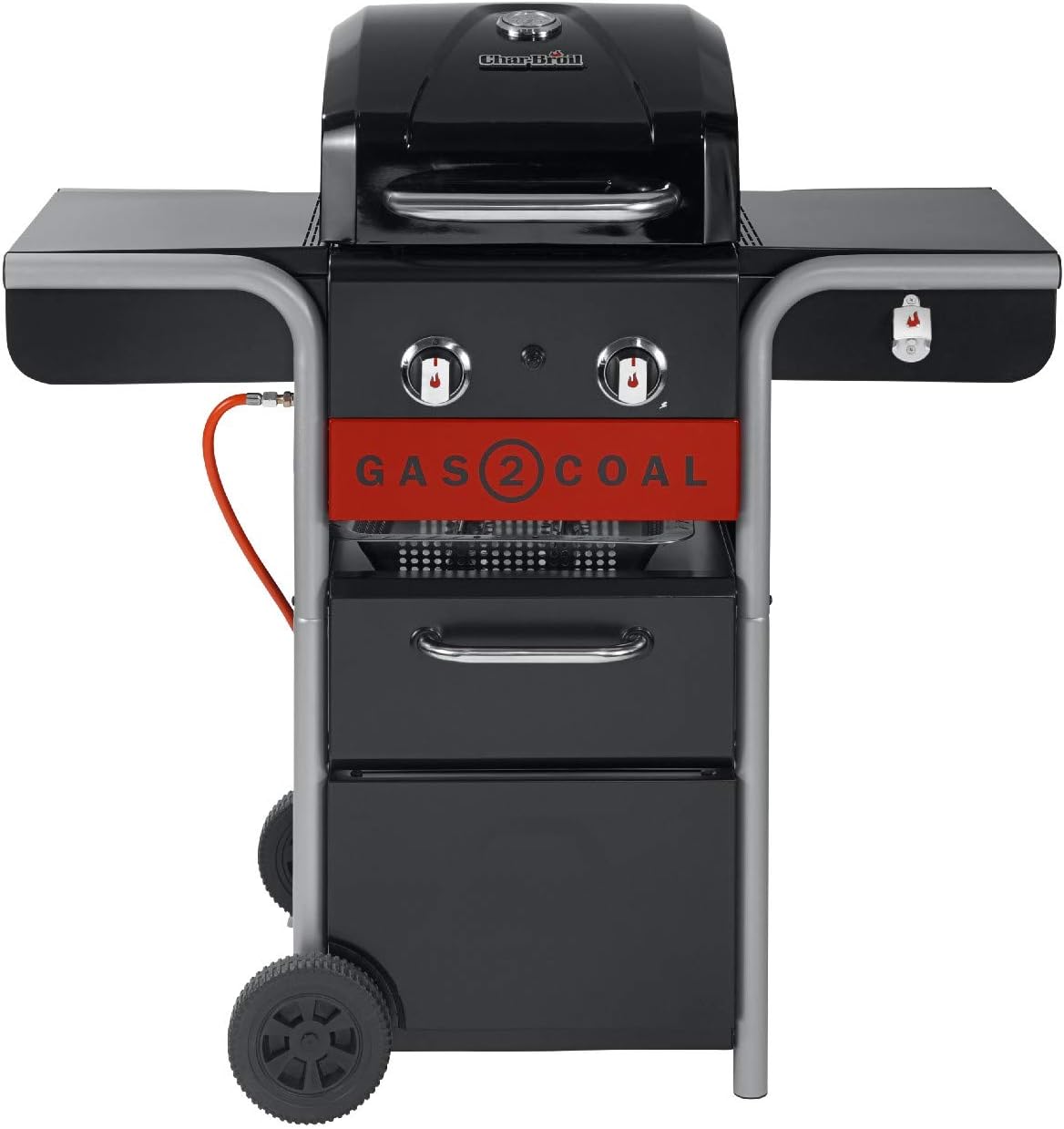 Char-Broil Gas2Coal 210 - Barbecue hybride gaz et charbon - Noir 114 x 62,9 x 116,8 cm - Système Gas2Coal avec revêtement en porcelaine