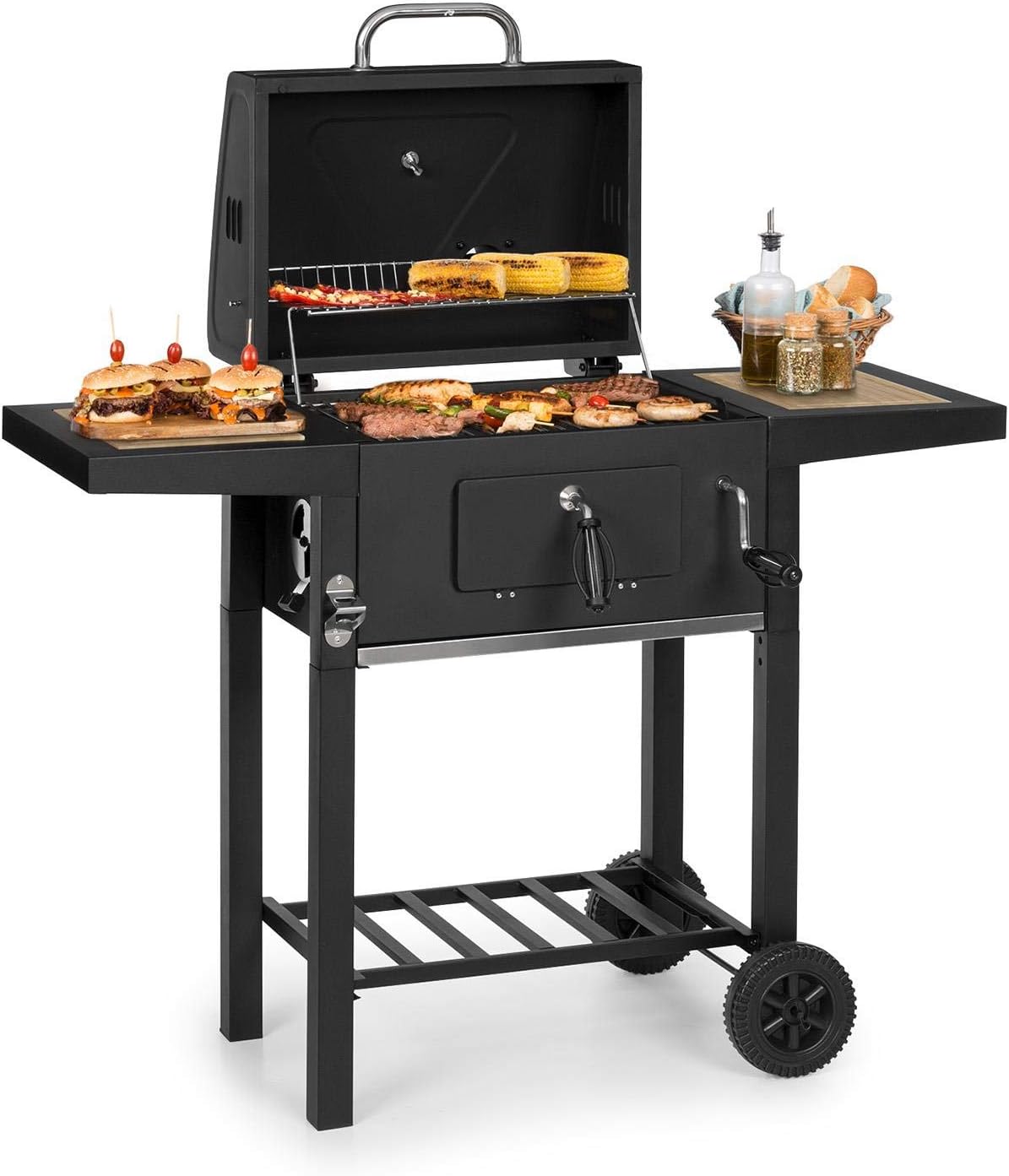KLARSTEIN Meat Machine - Barbecue au charbon et fumoir surface 45 x 32,5 cm - Noir 108,7 x 57,5 x 106 cm - Foyer réglable et thermomètre