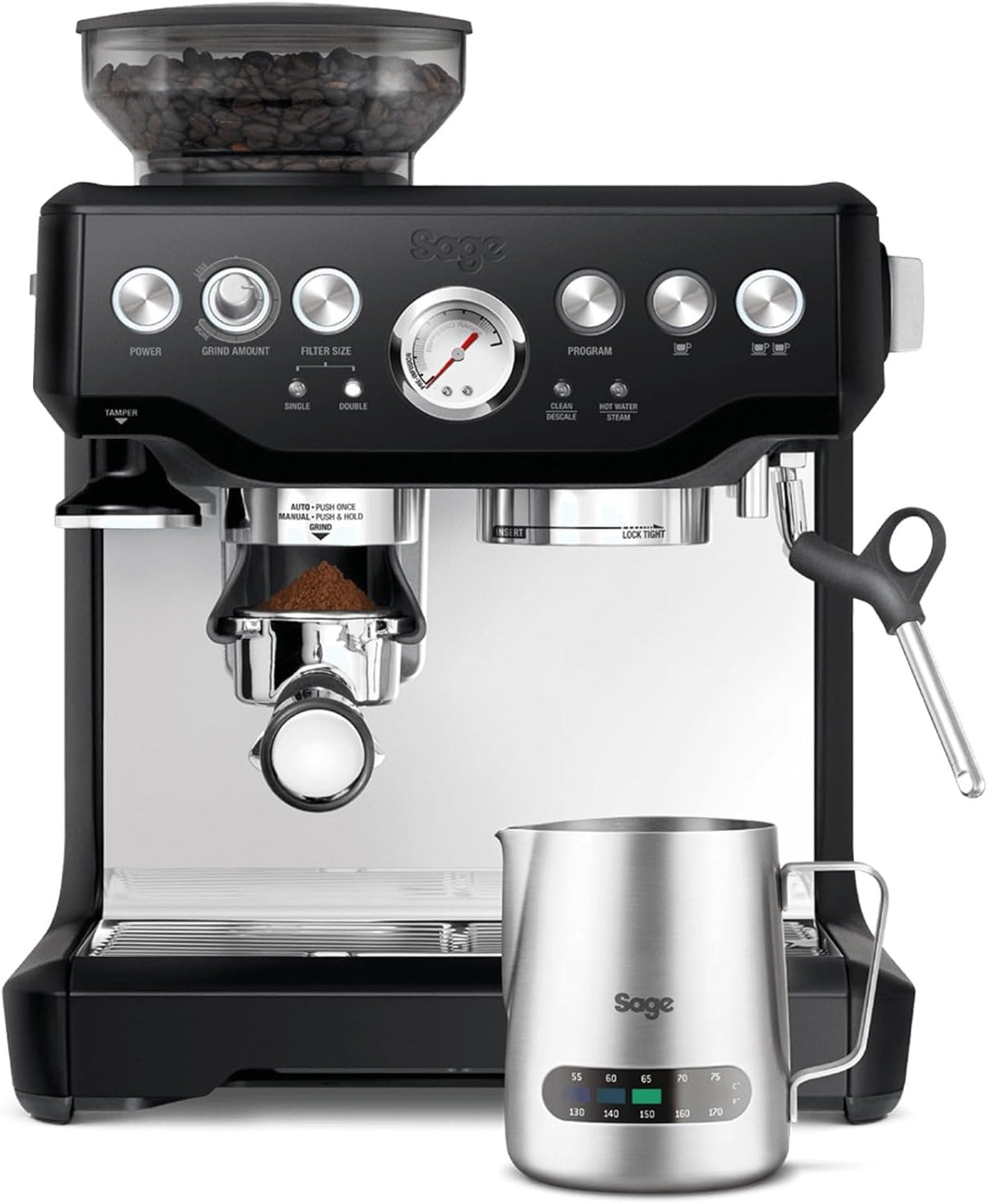 Sage The Barista Express Machine espresso avec moulin intégré - Mousseur à lait manuel et contrôle température - Finition truffe noire