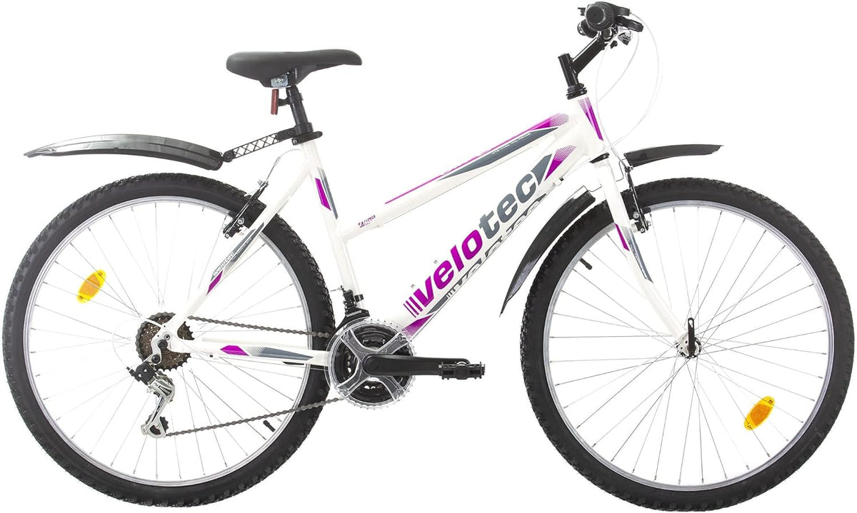 Multibrand 6th Sense Vélo montagne 26 pouces aluminium - VTT femme et fille 18 vitesses avec frein V Brake - Cadre blanc rose suspension fourche