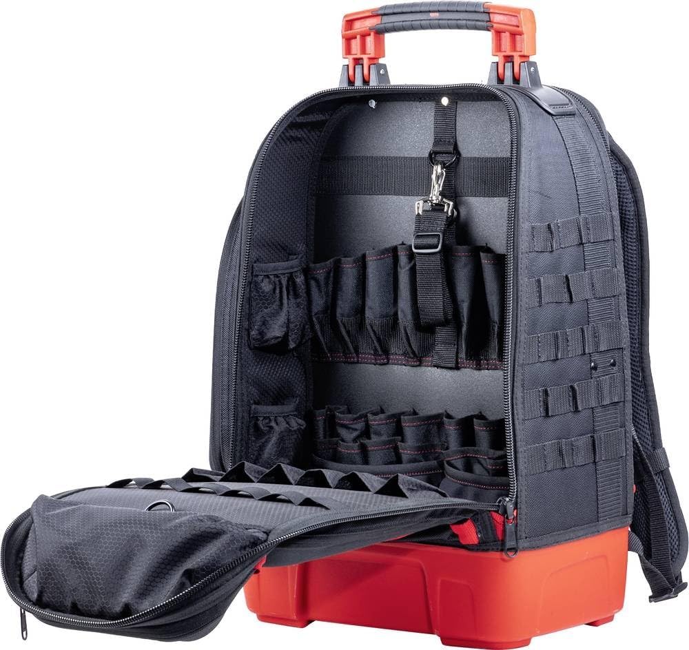 Wiha 45837 Sac à dos d'outillage vide 385 x 530 x 260 mm - Sac à outils étanche noir et rouge - 107 compartiments