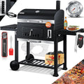 KESSER Chariot barbecue XXL au charbon de bois - Barbecue extérieur avec couvercle roues poignée acier inoxydable et thermomètre - Grande grille de cuisson noire