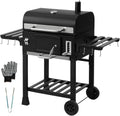 TEENO Chariot barbecue XXL au charbon de bois - Fumoir extérieur avec couvercle thermomètre et cheminée - Grand barbecue acier carbone avec accessoires de cuisson