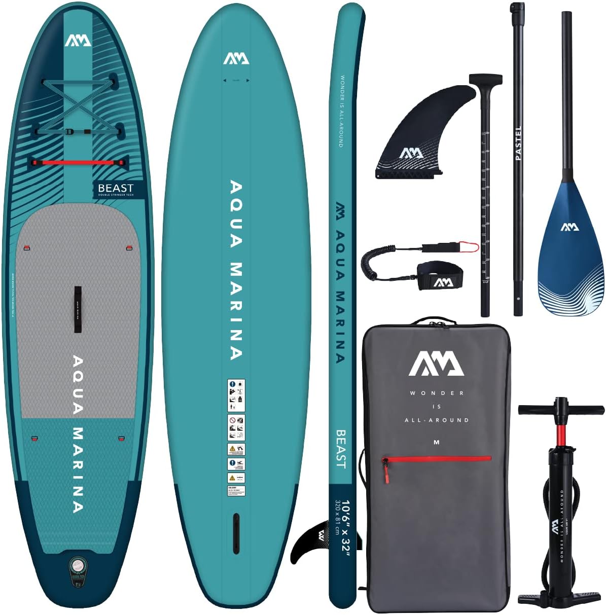 Aqua Marina Beast Planche Paddle Gonflable SUP Premium 320 cm - iSUP PVC turquoise Aqua Splash - Planche adulte tous niveaux charge 308 livres