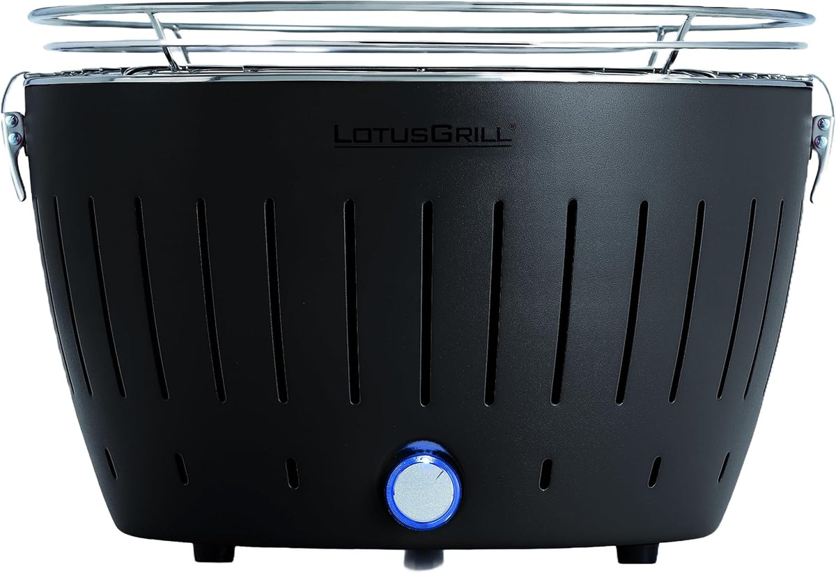 LotusGrill Classic - Barbecue nomade de table au charbon de bois - Gris anthracite 39 x 38 x 26 cm - Grille de cuisson coque intérieure et port USB