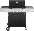 Royal Gourmet Barbecue à gaz 4 plus 1 brûleurs - Gril en acier inoxydable puissance 14,5 kW - Noir 57 x 122 x 112 cm avec 2 portes - Thermomètre tablettes et roues