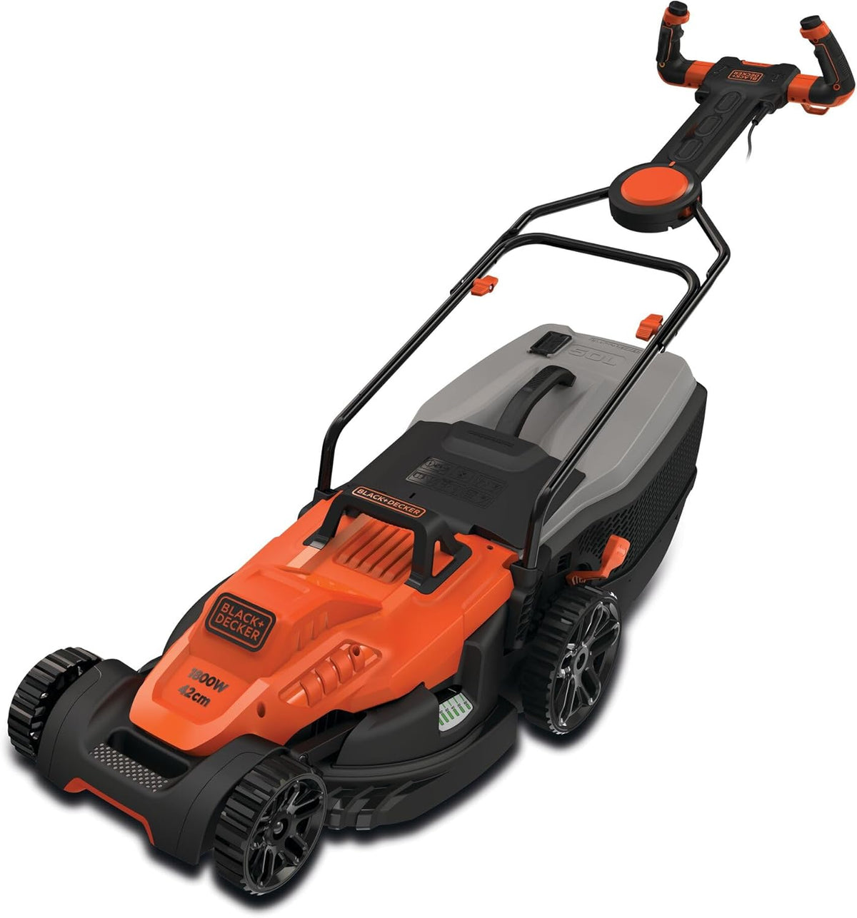 BLACK+DECKER BEMW481ES-QS Tondeuse électrique filaire 1800W - Coupe 42cm avec poignée EASYSTEER - Réglage hauteur 20 à 70mm