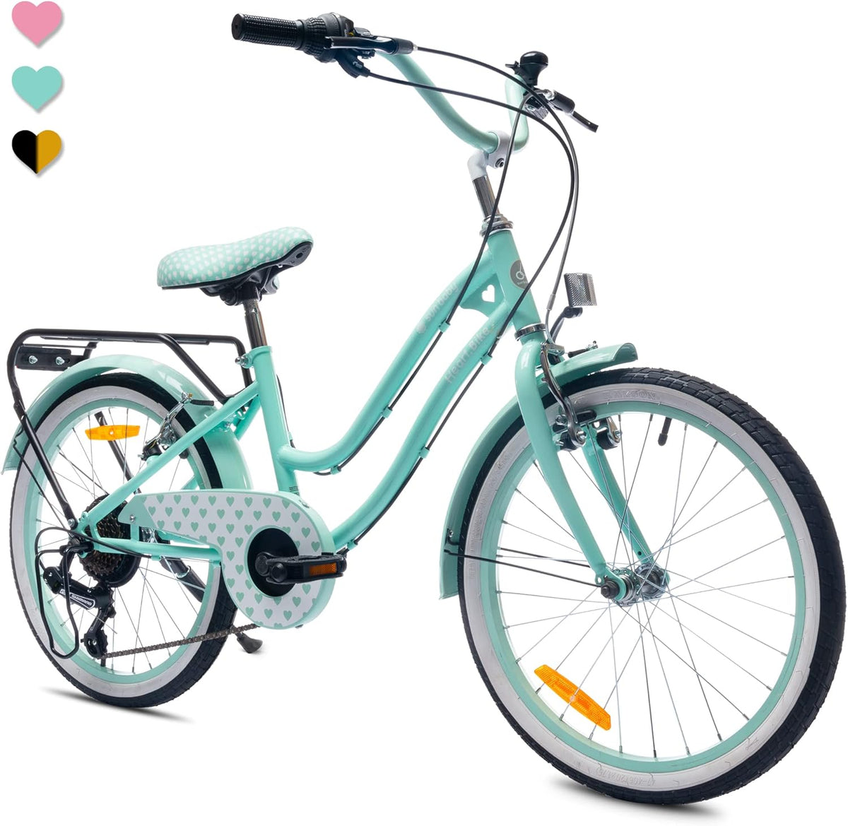 Heart Bike Vélo enfant fille 20 pouces - Vélo junior menthe 6 vitesses Shimano avec guidon selle réglables - Freins V Brake porte bagage