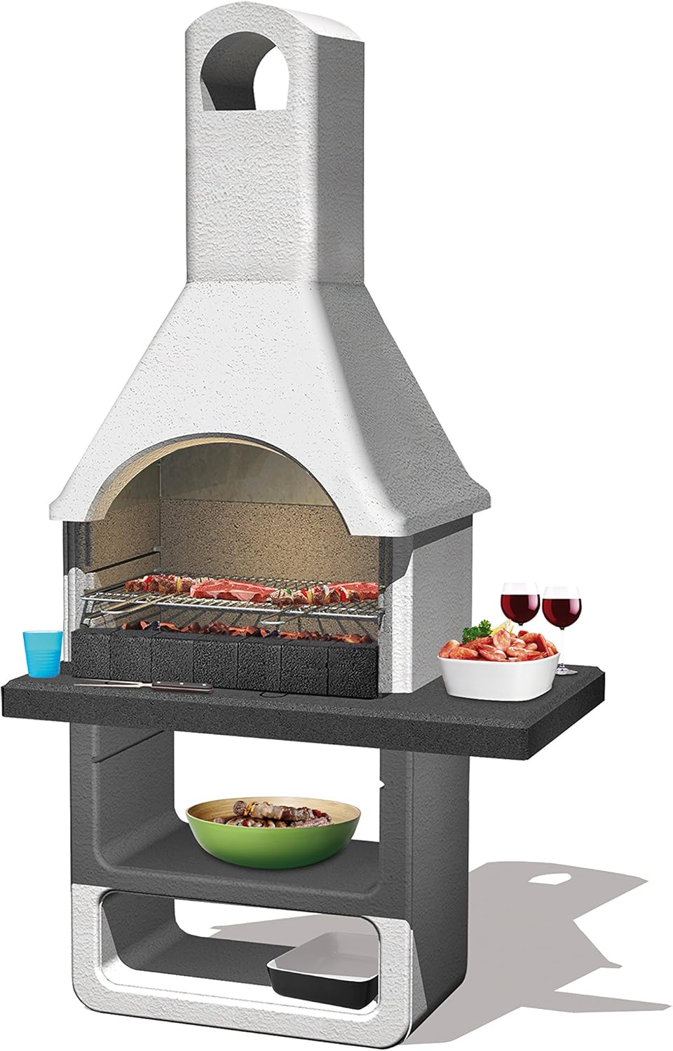 Sarom Maribor - Barbecue en maçonnerie au charbon de bois - Gris anthracite 120 x 80 x 140 cm - Couvercle métallique et forte rétention de chaleur