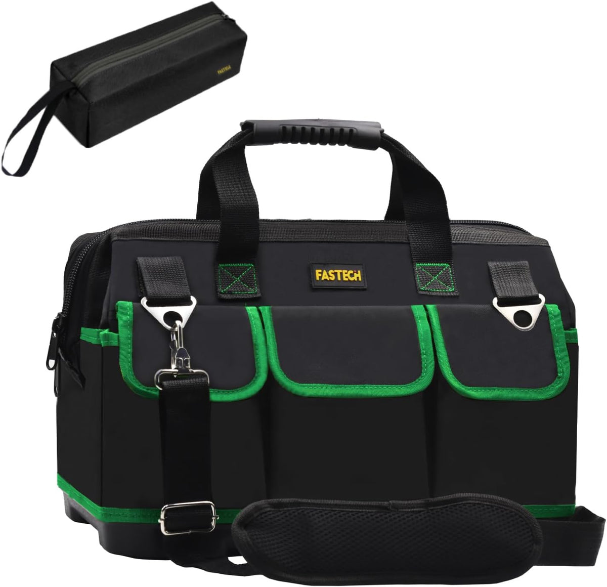 FASTECH - Sac à outils 38,1 cm en tissu Oxford - Vert 38,1 x 20,1 x 26,7 cm avec grande ouverture - Rangement robuste imperméable à compartiment unique