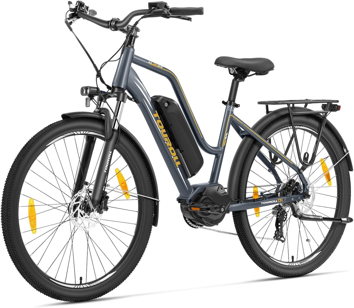 Touroll MA2 Vélo électrique adulte moteur central 250W 70Nm - Batterie amovible autonomie 100 km - VTC électrique aluminium 27,5 pouces avec freins hydrauliques
