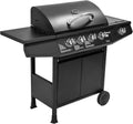 Amig Fireplus GRILL 4F - Barbecue à gaz 4 plus 1 brûleurs en acier inoxydable - Noir 126 x 52 x 103 cm puissance 9,3 kW - Thermomètre plancha et roues