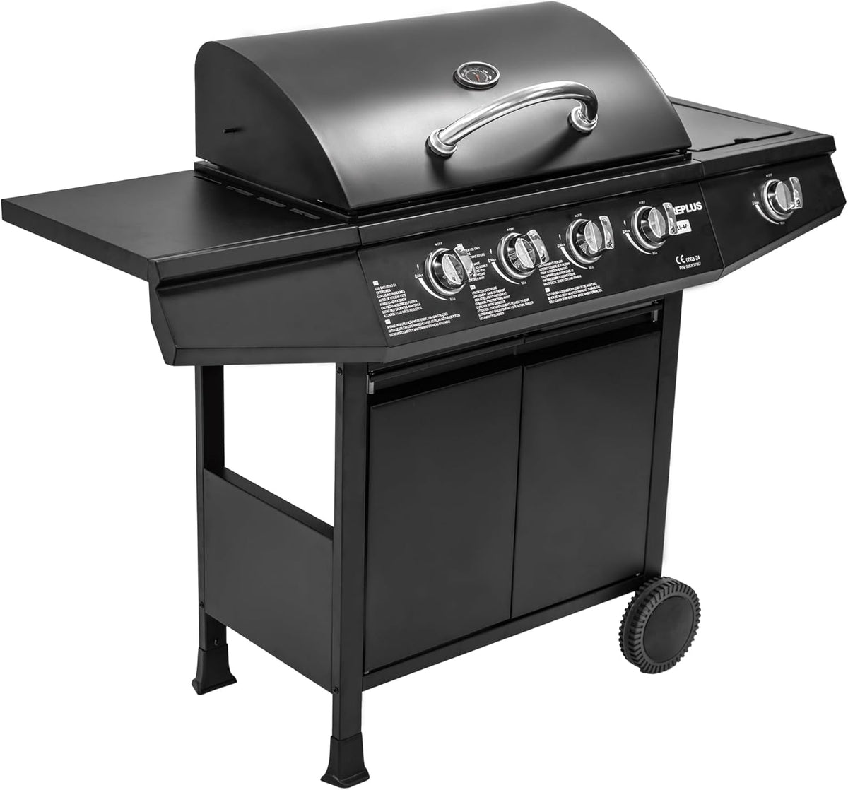 Amig Fireplus GRILL 4F - Barbecue à gaz 4 plus 1 brûleurs en acier inoxydable - Noir 126 x 52 x 103 cm puissance 9,3 kW - Thermomètre plancha et roues