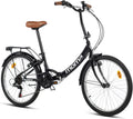 Moma Bikes Top Class - Vélo de ville pliant adulte 24 pouces aluminium - Noir 6 vitesses - Selle confort réglable et porte bagage