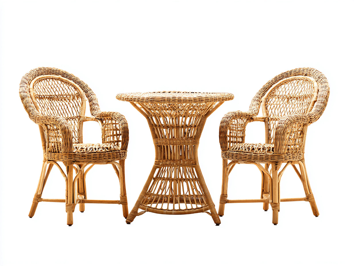 Salon de jardin pour terrasse - rotin - 73x69x89 cm - beige doré - style vintage
