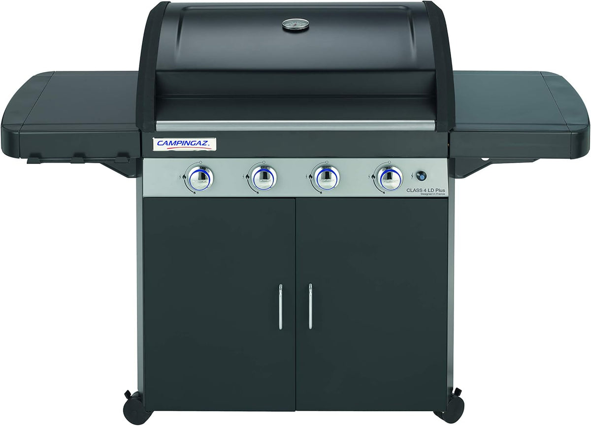 Campingaz Class 4 LD Plus Barbecue à gaz - 4 brûleurs 12,8 kW avec grille et plancha fonte émaillée - Système nettoyage InstaClean et tablettes latérales