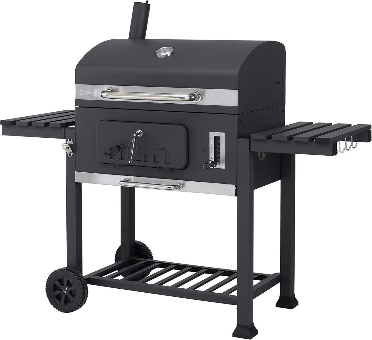Tepro Toronto XXL 1165 - Barbecue au charbon de bois surface 71,5 x 46 cm - Anthracite et acier inoxydable 152 x 73 x 137 cm - Thermomètre intégré