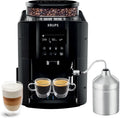 Krups Essential EA816031 - Machine expresso automatique à grains noire et inox - Réservoir 1,8 L écran LCD et 2 tasses simultanées - Buse vapeur pot à lait inox et nettoyage automatique