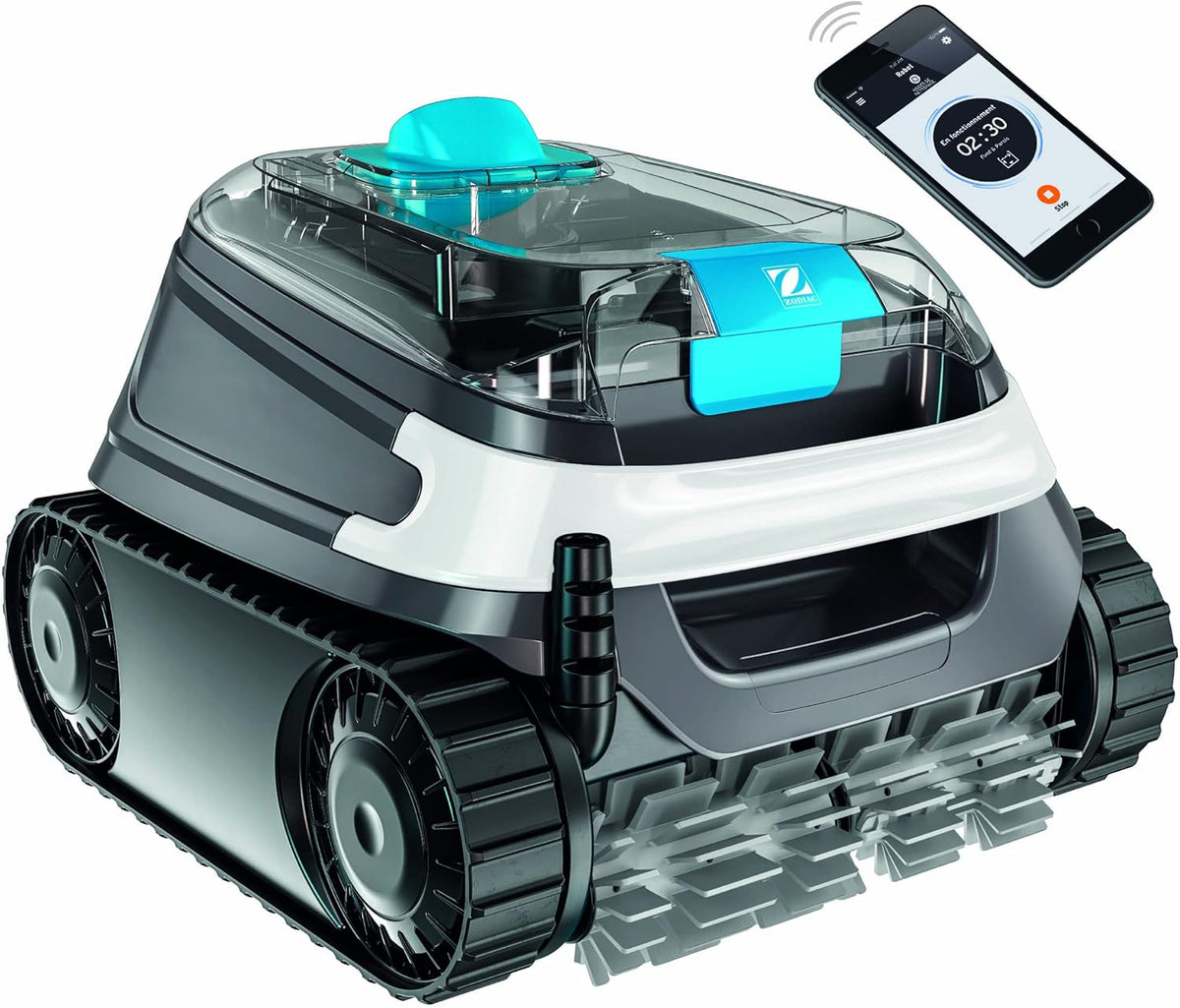 Zodiac CNX 3060 iQ - Robot piscine connecté fond parois ligne d'eau - Gris 43 x 40 x 30 cm pour bassin jusqu'à 12 x 6 m - Câble 18 m double filtration et application