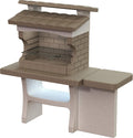 Louxor - Barbecue en pierre reconstruite avec table latérale - Cappuccino et blanc 159 x 72 x 161,5 cm - Cuisson au bois et charbon de bois