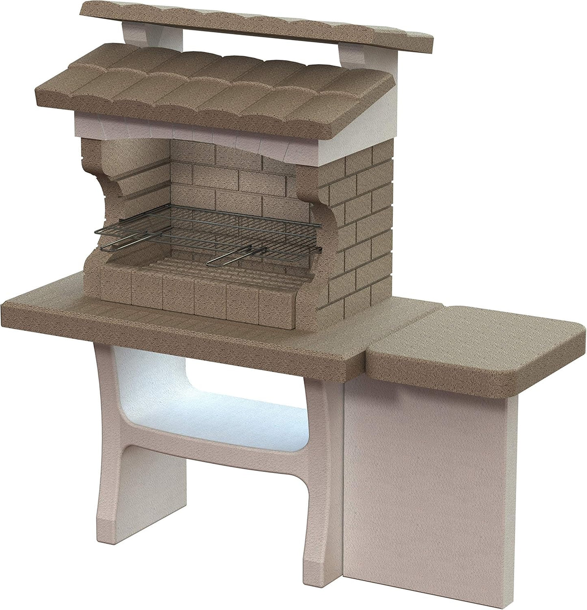 Louxor - Barbecue en pierre reconstruite avec table latérale - Cappuccino et blanc 159 x 72 x 161,5 cm - Cuisson au bois et charbon de bois