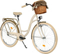 MILORD Vélo hollandais femme 26 pouces - Vélo de ville rétro brun crémeux une vitesse avec panier et porte bagages - Vélo confort adulte aluminium
