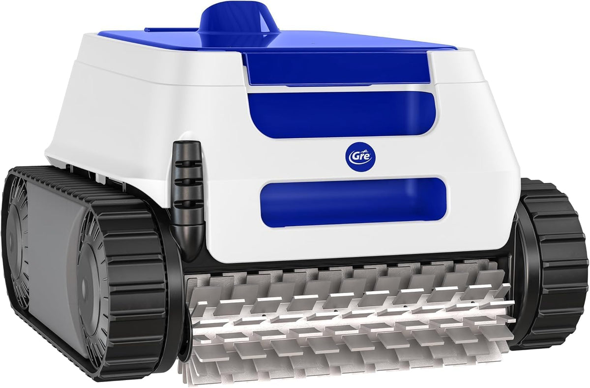 GRE ER230 - Robot piscine électrique fond parois et ligne d'eau - Blanc bleu noir pour bassin jusqu'à 9 x 4 m - Aspiration cyclonique et cycle de nettoyage 2 heures