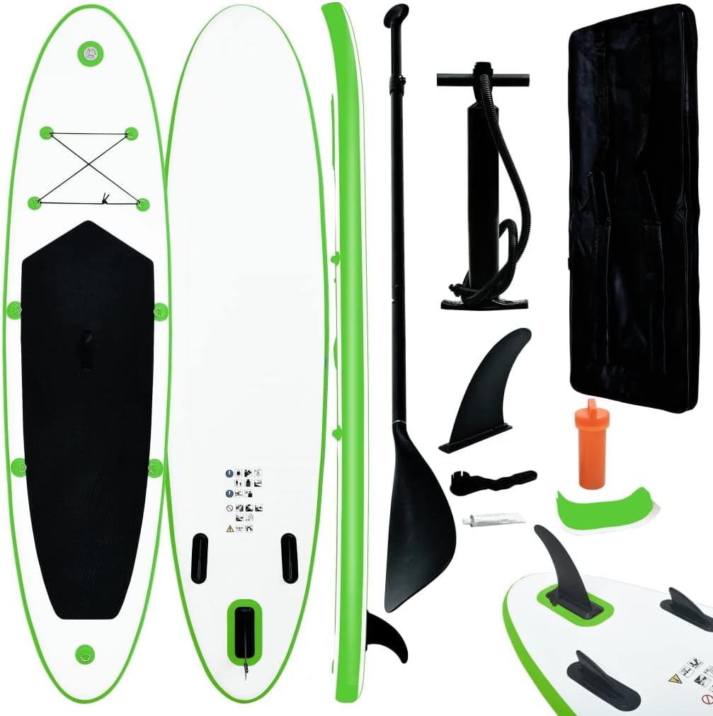Stand up paddle gonflable - Set de paddle pour loisirs nautiques - Vert et blanc poids 2 kg - Planche SUP portable pour activités en plein air