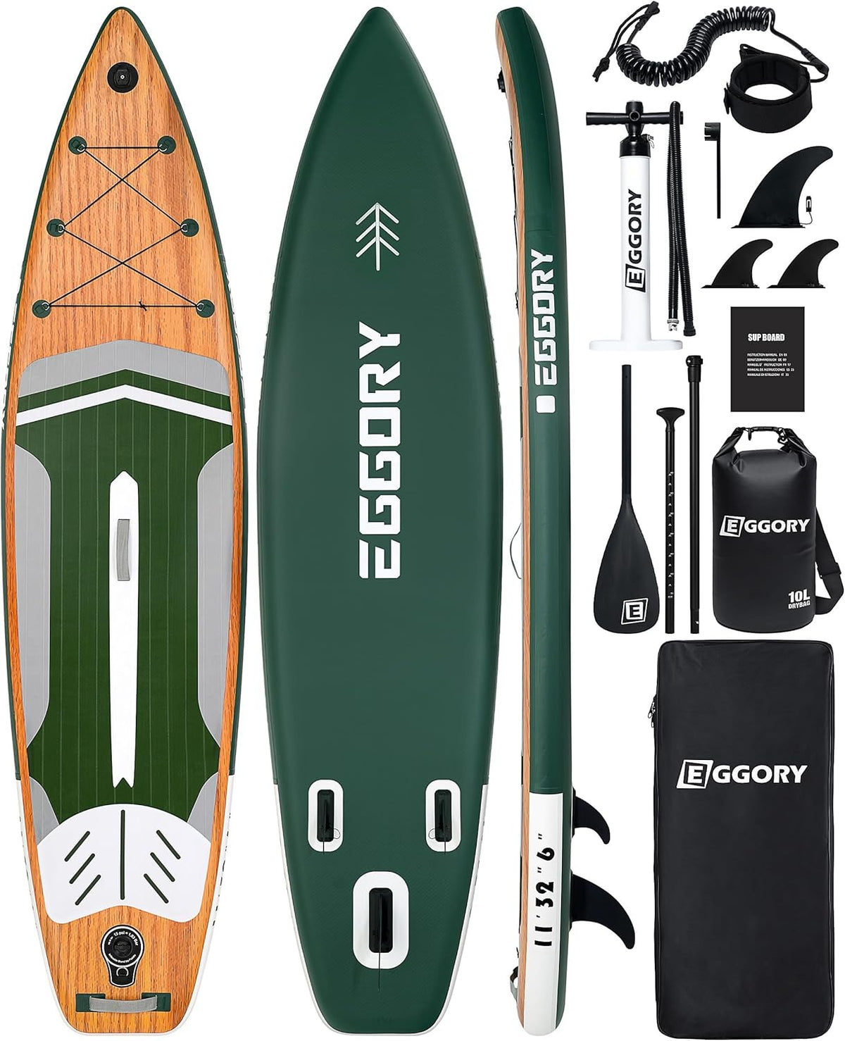 Stand Up Paddle gonflable - Planche SUP PVC verte et blanche 335 x 81 x 15 cm - Charge maximale 350 livres - Pompe réglable sac à dos et sangle